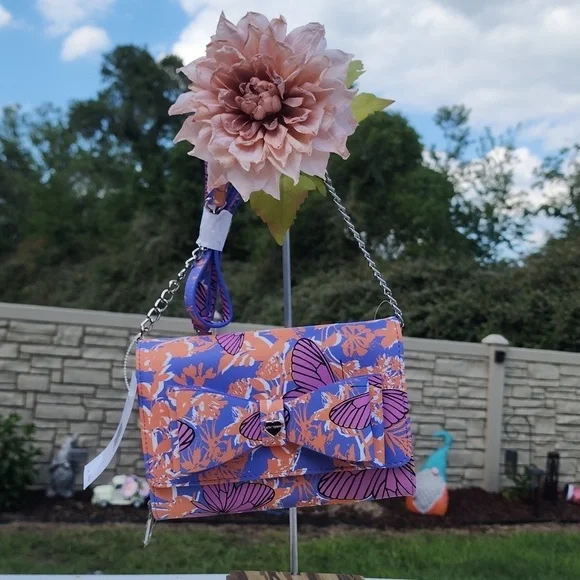 BETSEY JOHNSON ORANGE n PURPLE BUTTERFLY BOW BETSEY JOHNSON CROSSBODY/WALLET